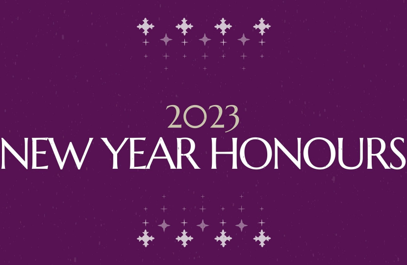 The text "2023 New Year Honours" on a purple background