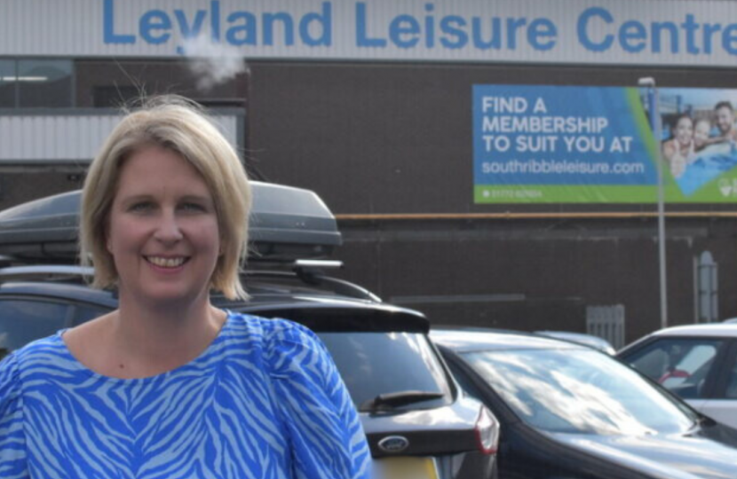 Katherine standing outside Leyland Leisure Centre