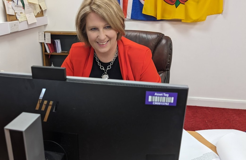 Katherine at her desk