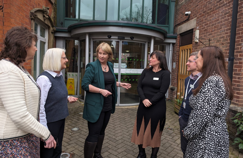 Katherine talking to staff outside the hospice