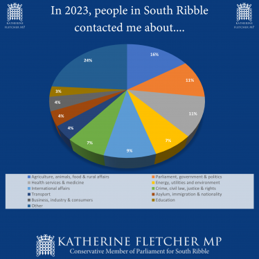 Pie chart showing breakdown of issues Katherine has worked on