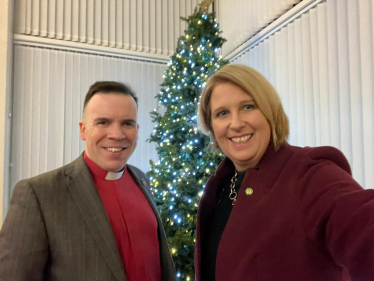 A selfie of Katherine Fletcher and the vicar, Tom Woolford