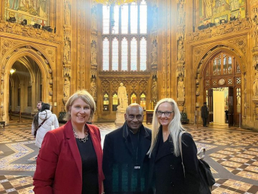 Katherine in Westminster with Professor Nihal Gurusinghe and his wife Vicky