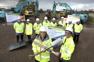 Katherine Fletcher MP and CC Aidy Riggott celebrate beginning of cricket facility work