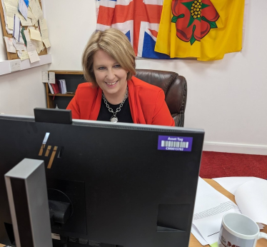 Katherine at her desk