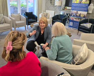 Katherine chatting to residents at Balshaw Court