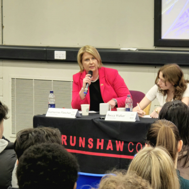 Katherine answering a question at Runshaw Question Time.